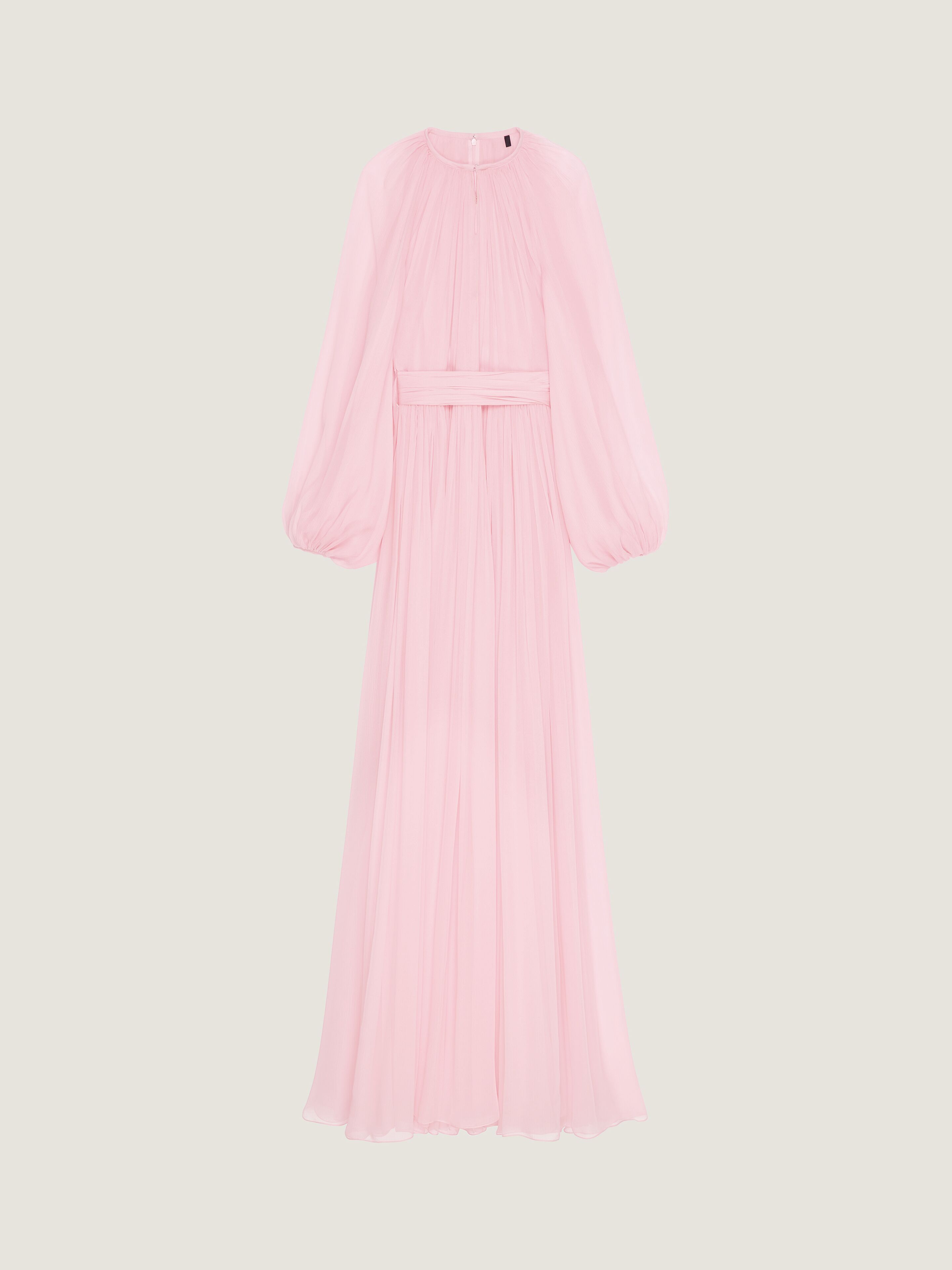 Balloon sleeves evening dress in silk chiffon